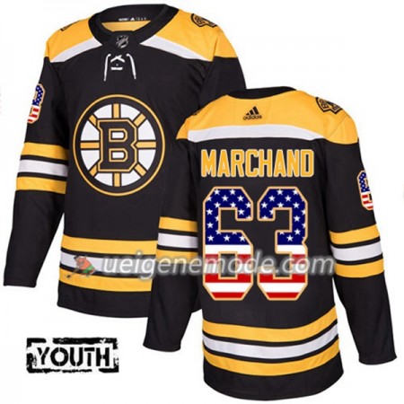 Kinder Eishockey Boston Bruins Trikot Brad Marchand 63 Adidas 2017-2018 Schwarz USA Flag Fashion Authentic